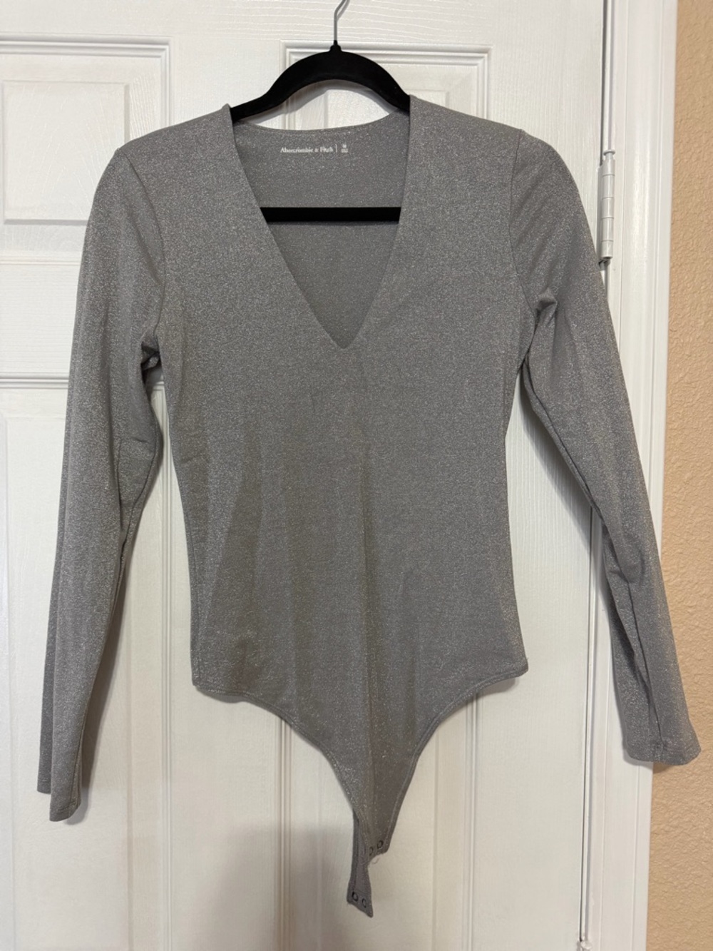 Abercrombie & Fitch Silver Shimmer V-Neck Long Sleeve Bodysuit